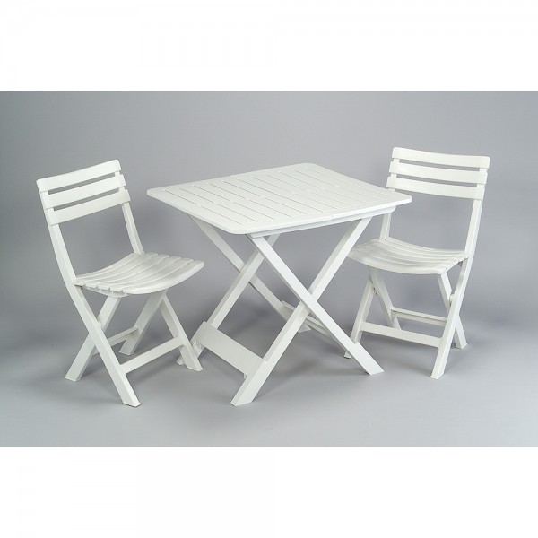 Set jardín mesa y dos sillas plegables blanco