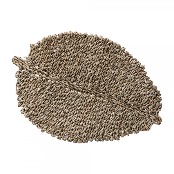 Mantel individual de junco, modelo hoja, 49 x 34 x 1,5 cm (pack 2 unidades)