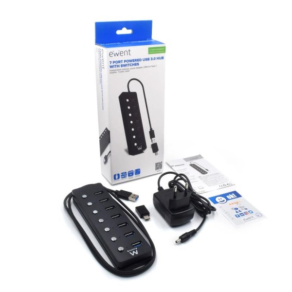 Ewent hub usb-usb-c 7 ptos interruptor c/alimen.