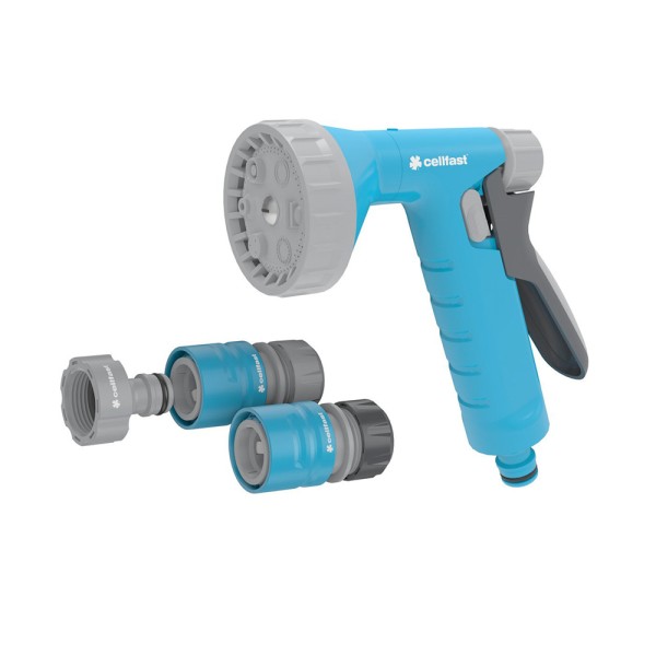 Pistola de riego y conectores rain cellpro ½ pulg - 5/8 pulg 6 bar, 6 funciones, blister
